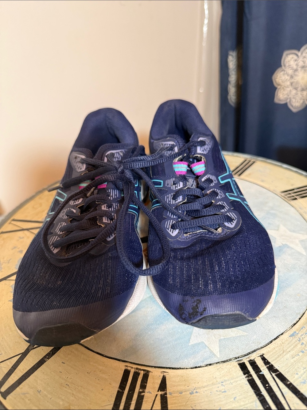 ASICS Women's Navy Running Sneakers with Aqua Accents